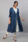 Blue Gathered Gillet, kurta & Trousers Set