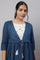 Blue Gathered Gillet, kurta & Trousers Set
