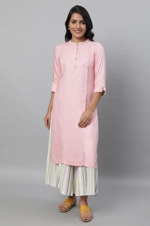 Baby Pink Solid kurta & Culottes Set