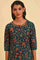 Teal Printed Embellished Neck Straight kurta