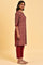 Dark Red Printed kurta With Front Pleat