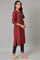 Maroon Round Neck kurta With Embroidered Yoke