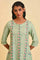 Green Glitter Printed A-Line kurta