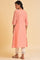 Peach Glitter Printed A-Line kurta