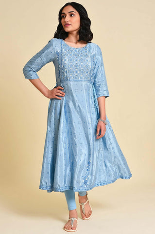 Blue Sequined Shantung kurta