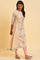 Biege Glitter Printed Flared kurta With Embroidery