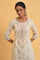 Beige Floral Print Round Neck Plus Size Cotton kurta