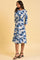 Blue Geometrical Printed Dress With Decorative Smocking