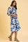 Blue Geometrical Printed Dress With Decorative Smocking