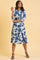 Blue Geometrical Printed Dress With Decorative Smocking