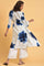 White And Blue Printed V-Neck kurta