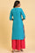 Plus Size Blue Round Neck Dobby kurta With Sequins