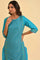 Plus Size Blue Round Neck Dobby kurta With Sequins