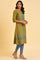 Green Cotton Printed Straight kurta