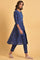 Navy Blue Floral Printed Round Neck kurta