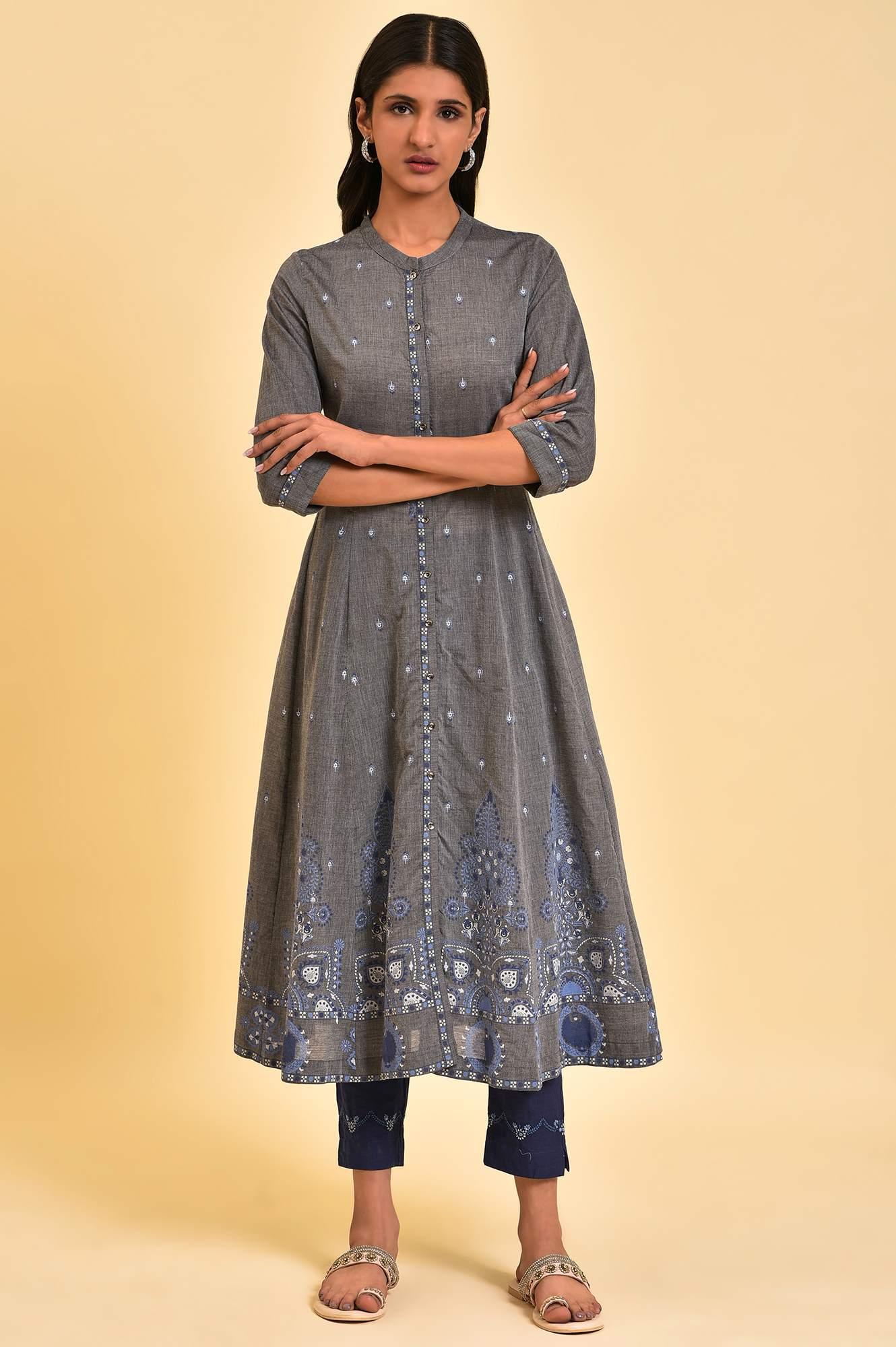 Grey Flared Printed kurta