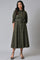 Olive Green Western Dress With Belt