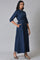 Navy Blue Long Shirt Dress With Belt