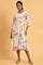 Ecru Floral Printed Summer Wrap Dress