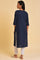 Navy Blue Textured kurta In Embroidered Neck