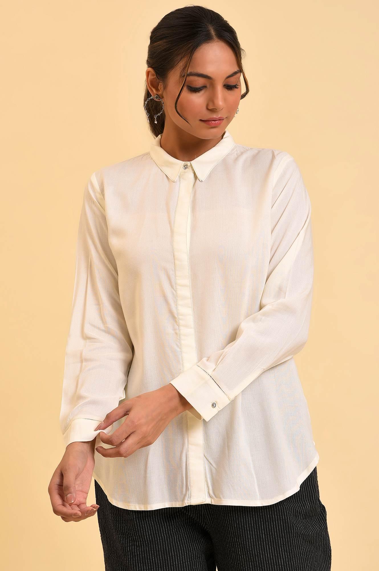 Ecru Solid Classis Western Shirt