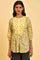 Yellow Floral Printed Top With Thread Embroidery