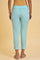Blue Solid Thread Work Rayon Flax Straight Kurta and Slim Pant Set