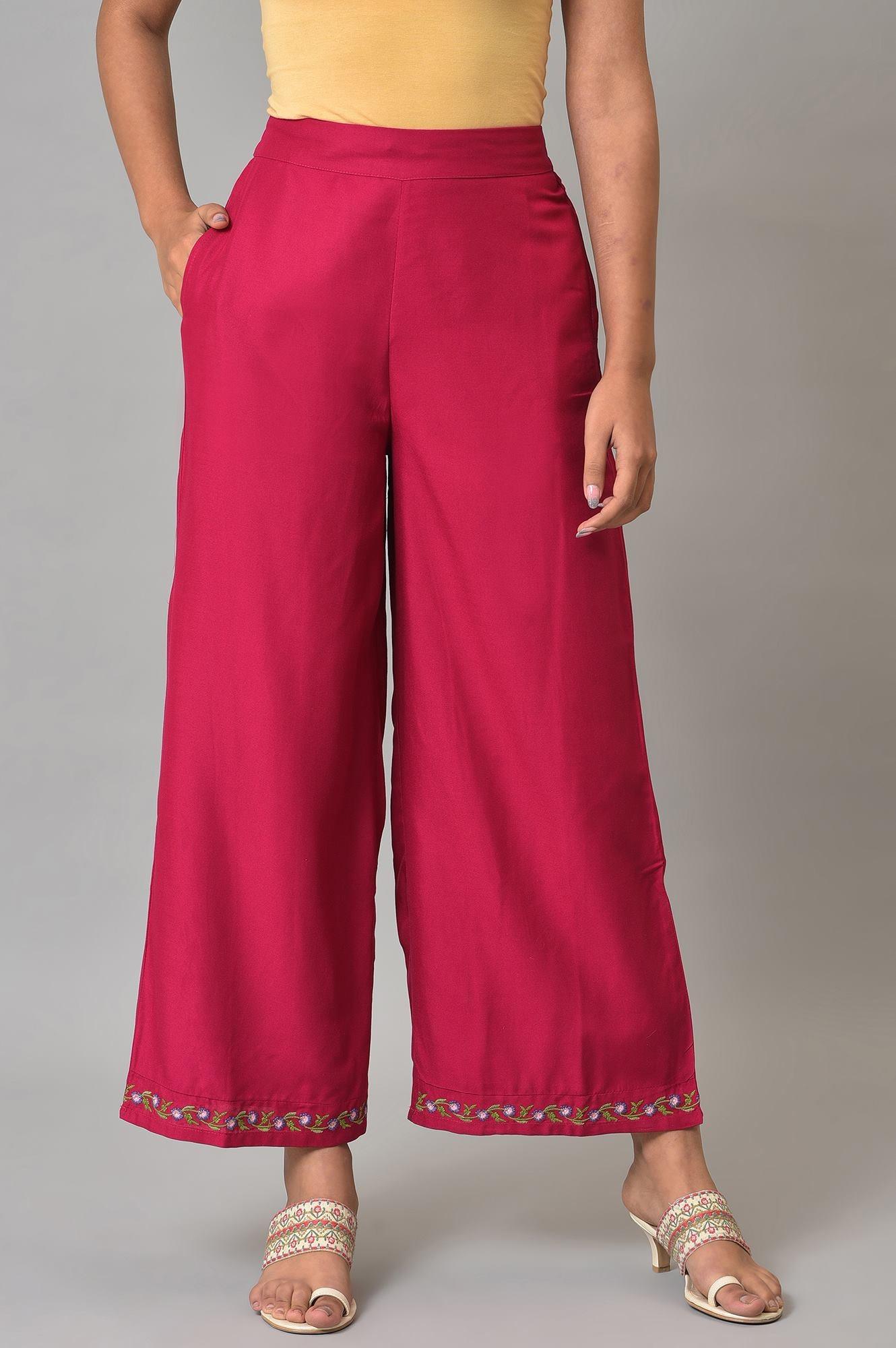 Pink Embroidered Plus Size Parallel Pants