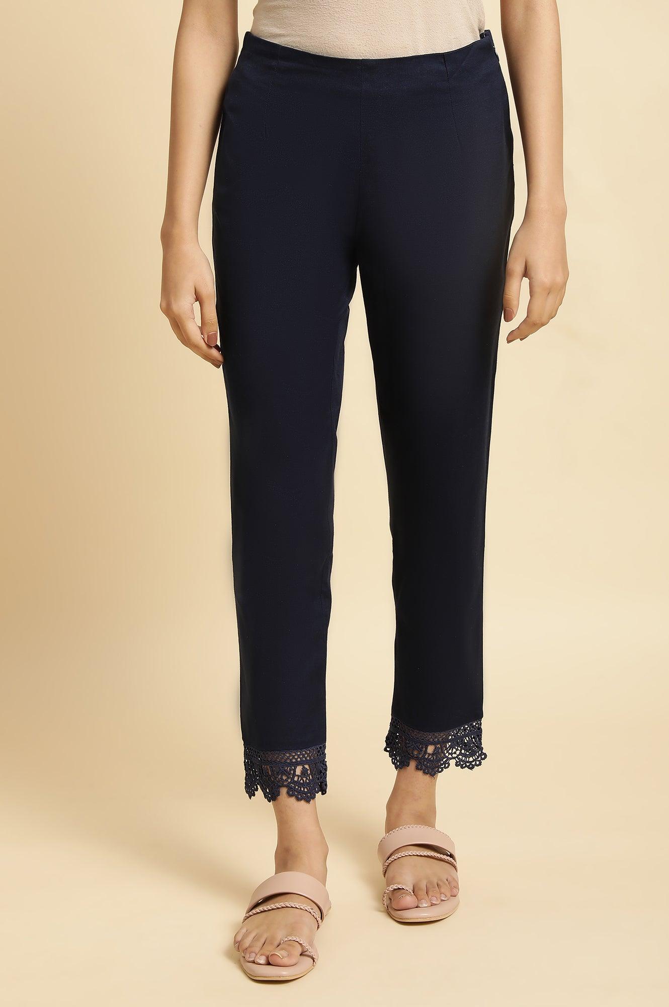 Blue Lace Cotton Flax Slim Pants