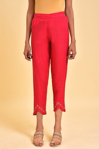 Pink Embroidered Slim Pants