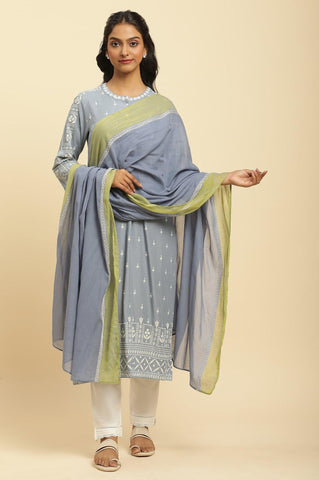 Celery Green And Blue Colour Block Dupatta