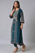 Teal Printed A-Line kurta Set