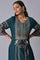 Teal Printed A-Line kurta Set