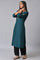 Teal Embroidered Round Neck kurta