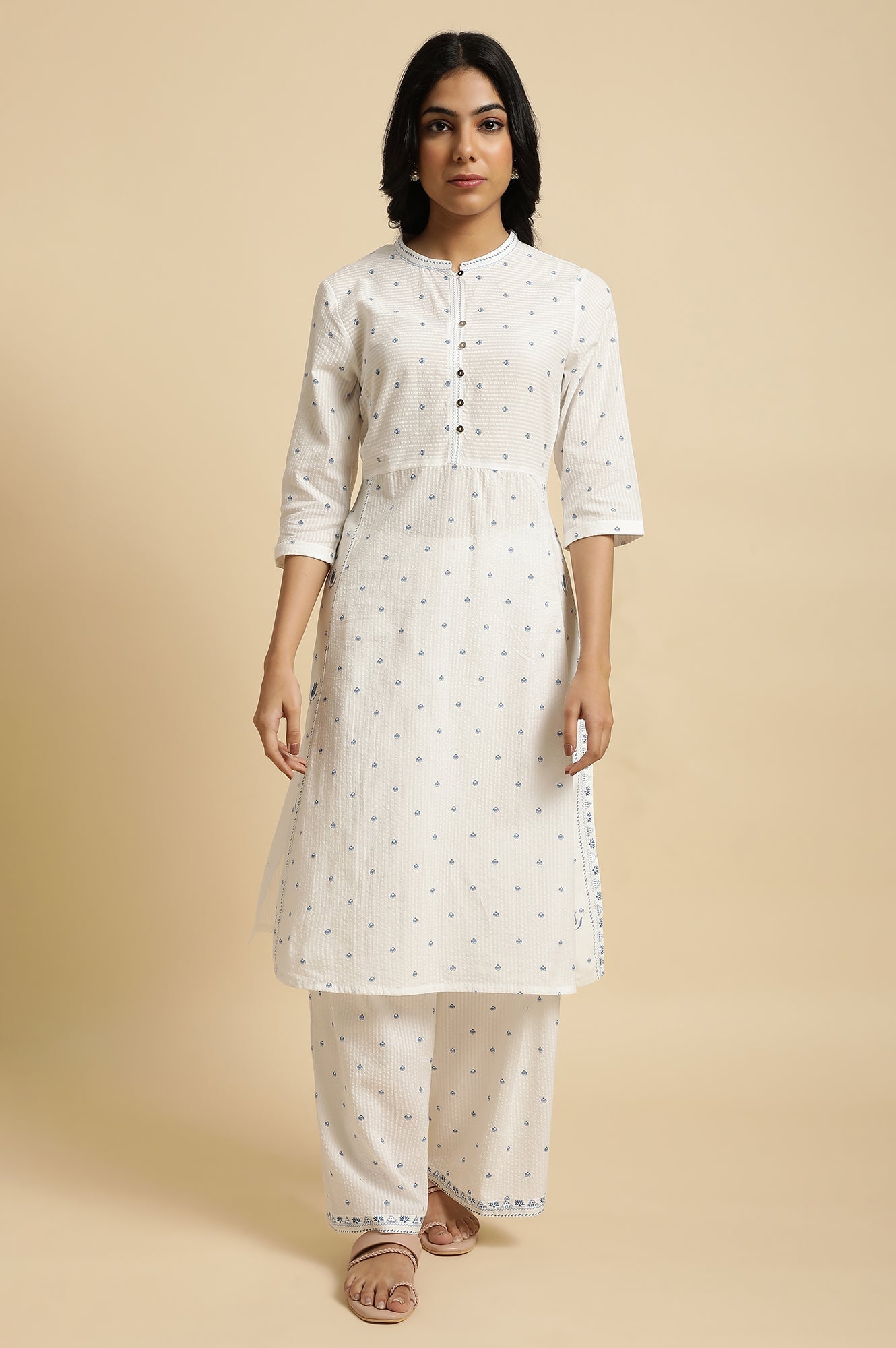 White Printed Summer Kurta Co-Ord Set