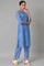 Blue Printed Kurta And Pants Co-Ord Set