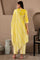 Yellow Floral Printed With Lace Pure Cotton Straight Kurta and Pants Set with Stripe Printed Dupatta