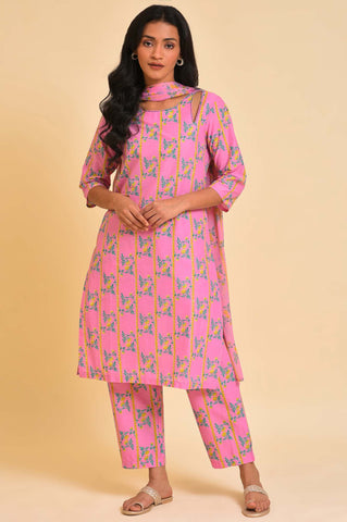 Pink Floral Printed kurta, Pants & Dupatta Set