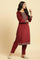 Maroon Velvet Embroidered Kurta, Pants And Jacquard Dupatta Set