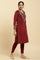 Maroon Embroidered Flared Velvet Kurta