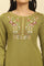 Green Embroidered Winter Kurta And Tights Set