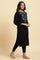 Navy Embroidered Winter Kurta And Tights Set