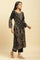 Black Jacquard Winter Kurta, Pants And Dupatta Set