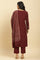 Maroon Printed Acrylic Kurta, Pants And Shawl Set