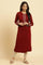 Red Embroidered Winter Kurta And Tights Set