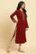 Red Embroidered Winter Kurta And Tights Set