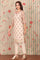 Beige Abstract Printed Embroidered Kurta, Trousers and Dupatta Set