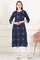 Blue Printed Pure Cotton Straight Kurta