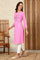 Pink Mirror Work Pure Cotton Straight Kurta