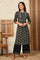 Black Geometric Printed Rayon Crepe A-Line Kurta With Metallic Embroidery On Yoke